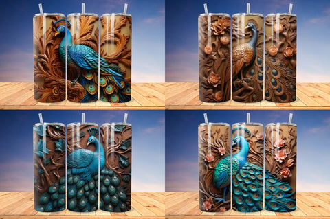 3D Engraved Leather Peacock Tumbler Bundle Sublimation Regulrcrative 