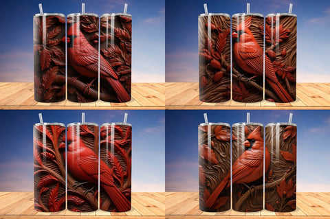 3D Engraved Leather Red Cardinal Bird Tumbler Bundle Sublimation Regulrcrative 