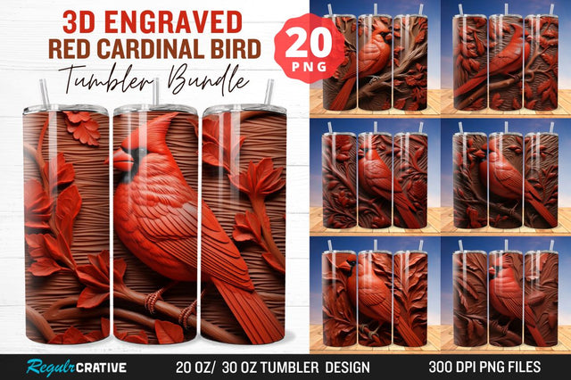 3D Engraved Leather Red Cardinal Bird Tumbler Bundle Sublimation Regulrcrative 