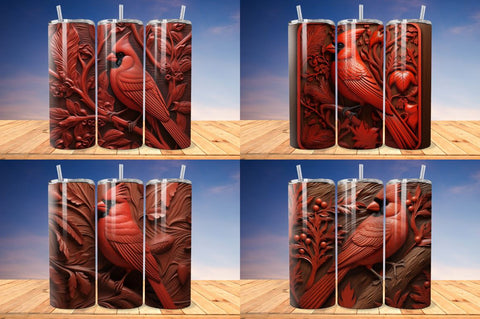 3D Engraved Leather Red Cardinal Bird Tumbler Bundle Sublimation Regulrcrative 