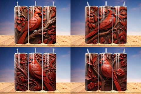 3D Engraved Leather Red Cardinal Bird Tumbler Bundle Sublimation Regulrcrative 