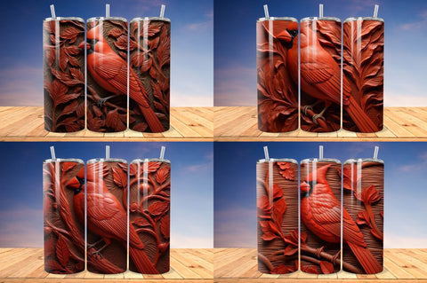 3D Engraved Leather Red Cardinal Bird Tumbler Bundle Sublimation Regulrcrative 