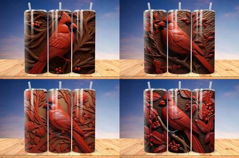 3D Engraved Leather Red Cardinal Bird Tumbler Bundle Sublimation Regulrcrative 