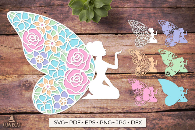 3d Fairy Flowers layered svg | Magic girl silhouette SVG Olga Boat Design 