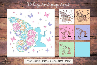 3d Fairy SVG | Flowers Fairy Girl birthday card 3D Paper Olga Boat Design 