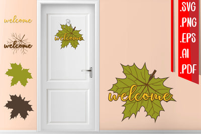 3D Fall Leaves Layered Door Sign - svg eps ai png pdf SVG zafrans studio 