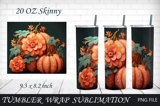 3d fall tumbler, Autumn 20 oz skinny tumbler, Stacked pumpkin Sublimation AnastasiyaArtDesign 