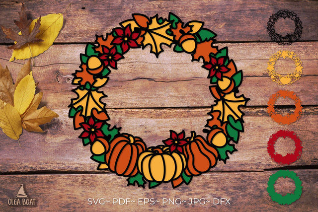 3d fall wreath svg | Fall door sign template 3D Paper Olga Boat Design 