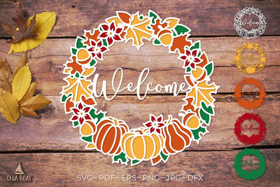 3d Fall wreath svg | Fall welcome round sign papercut SVG Olga Boat Design 