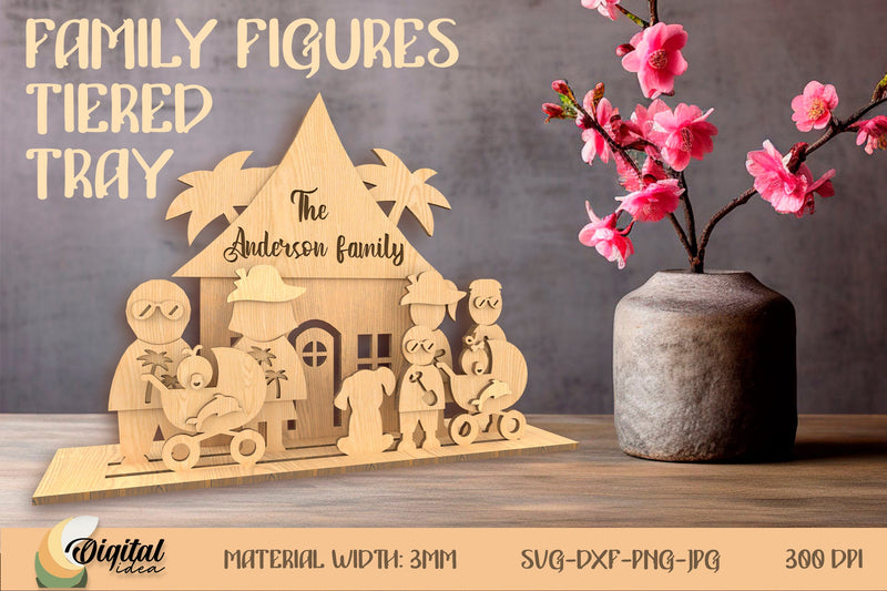 3D Family Figures Tiered Tray. Tiered Tray Laser Cut. Personalized Laser SVG Evgenyia Guschina 