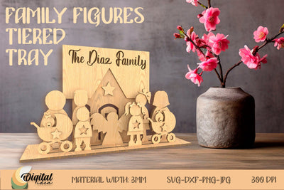 3D Family Figures Tiered Tray. Tiered Tray Laser Cut. Personalized Laser SVG Evgenyia Guschina 