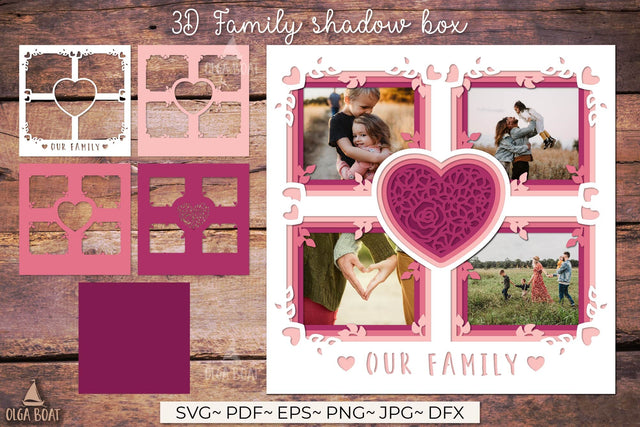 3d family shadow box svg | Family layered paper cut 3D Paper Olga Boat Design 