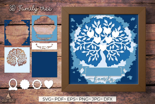 3d Family tree shadow box layered svg 3D Paper Olga Boat Design 