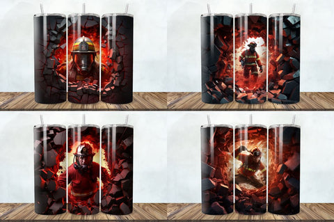 3D Firefighter Cracked Hole Tumbler Bundle Sublimation Regulrcrative 