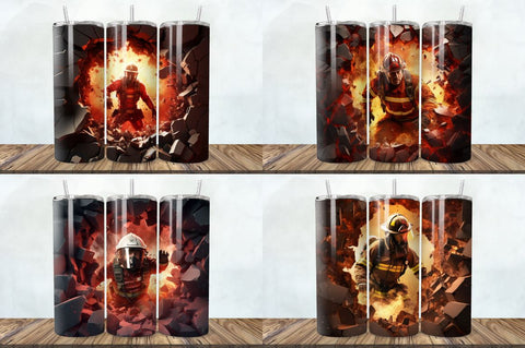 3D Firefighter Cracked Hole Tumbler Bundle Sublimation Regulrcrative 