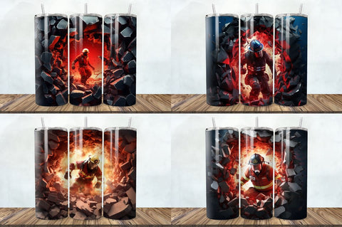 3D Firefighter Cracked Hole Tumbler Bundle Sublimation Regulrcrative 