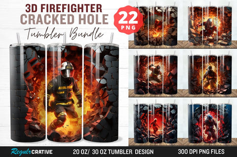 3D Firefighter Cracked Hole Tumbler Bundle Sublimation Regulrcrative 