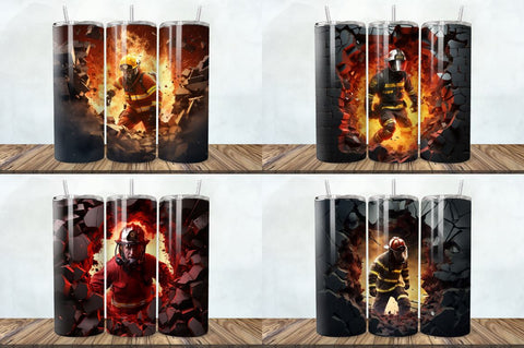 3D Firefighter Cracked Hole Tumbler Bundle Sublimation Regulrcrative 
