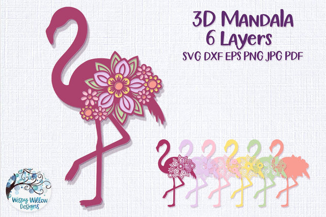 3D Flamingo Mandala SVG SVG Wispy Willow Designs 