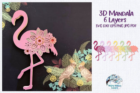 3D Flamingo Mandala SVG SVG Wispy Willow Designs 