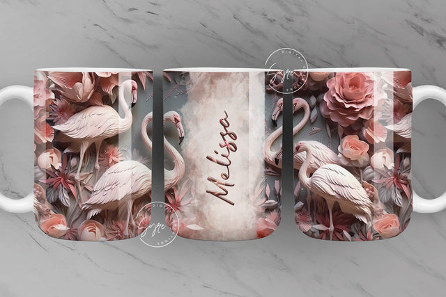 3D Flamingo Mug, Pink Floral Mug Wrap, Add Your Own Text, 3D Flower Mug, 3D Mural Mug, 11 & 15 Oz Mug Sublimation Wrap, Digital Download Sublimation Syre Digital Creations 