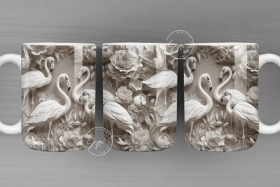 3D Flamingo Mug, White Floral Mug Wrap, Flamingo Mug Design, 3D Flower Mug, 3D Mural Mug, 11 & 15 Oz Mug Sublimation Wrap, Digital Download Sublimation Syre Digital Creations 