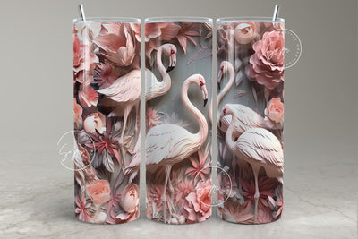 3D Flamingo Tumbler, Floral Tumbler Wrap, 20oz Skinny Tumbler Sublimation, Spring Tumbler, Plaster Wall Art, Pink Rose Tumbler, Digital File Sublimation Syre Digital Creations 
