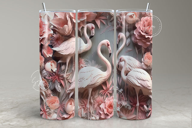 3D Flamingo Tumbler, Floral Tumbler Wrap, 20oz Skinny Tumbler Sublimation, Spring Tumbler, Plaster Wall Art, Pink Rose Tumbler, Digital File Sublimation Syre Digital Creations 