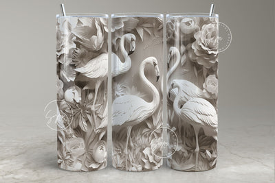 3D Flamingo Tumbler, White Floral Tumbler Wrap, 20oz Skinny Tumbler Sublimation, Spring Tumbler, Plaster Wall Art, Rose Tumbler, Digital Sublimation Syre Digital Creations 