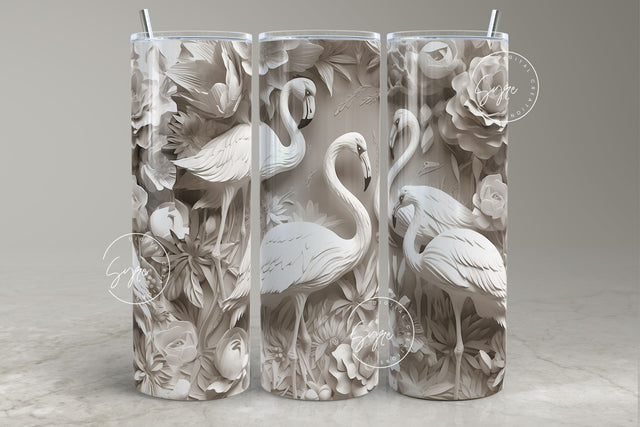 3D Flamingo Tumbler, White Floral Tumbler Wrap, 20oz Skinny Tumbler Sublimation, Spring Tumbler, Plaster Wall Art, Rose Tumbler, Digital Sublimation Syre Digital Creations 
