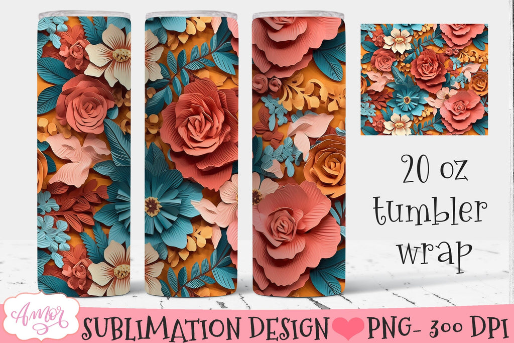 3D Tumbler Bright Blue and Pink Flowers Summer Tumbler Wraps Seamless  Sublimation Designs Downloads - Floral 3D Png - Skinny 20oz Design