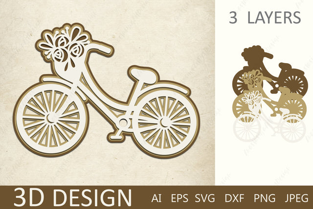 3d floral bike svg, Bicycle with flowers layered paper cut 3D Paper AnastasiyaArtDesign 
