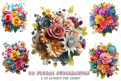 3d Floral Bouquet sublimation Clipart Bundle, Sublimation, 3d sublimation Sublimation FloridPrintables 