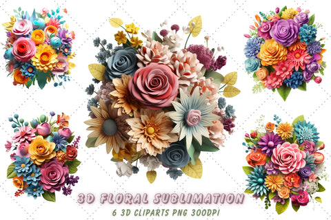 3d Floral Bouquet sublimation Clipart Bundle, Sublimation, 3d sublimation Sublimation FloridPrintables 