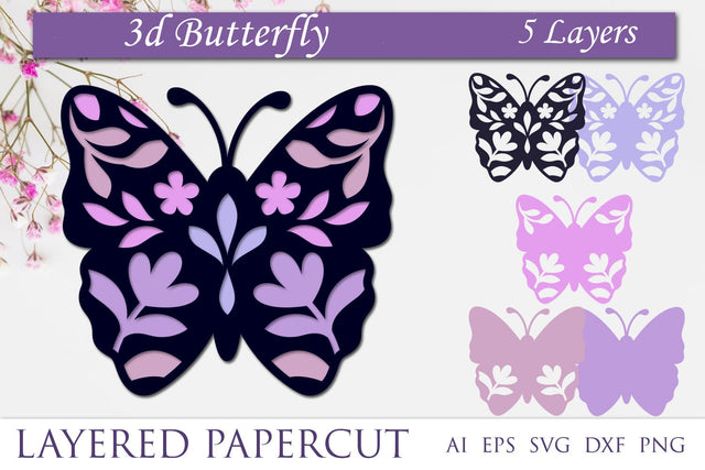 3d floral butterfly svg, Layered papercut flower butterfly for cricut 3D Paper AnastasiyaArtDesign 