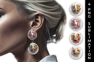 3D Floral Fantasy Beagle Earrings Sublimation PNG Bundle Free For Commercial Use Sublimation Sintegra 