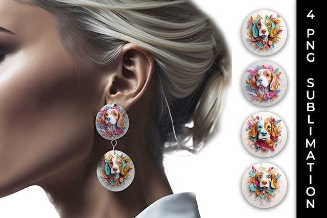 3D Floral Fantasy Beagle Earrings Sublimation PNG Bundle Free For Commercial Use Sublimation Sintegra 