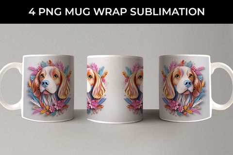 3D Floral Fantasy Beagle Mug Sublimation PNG Bundle Free For Commercial Use Sublimation Sintegra 
