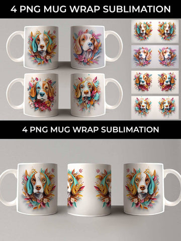 3D Floral Fantasy Beagle Mug Sublimation PNG Bundle Free For Commercial Use Sublimation Sintegra 
