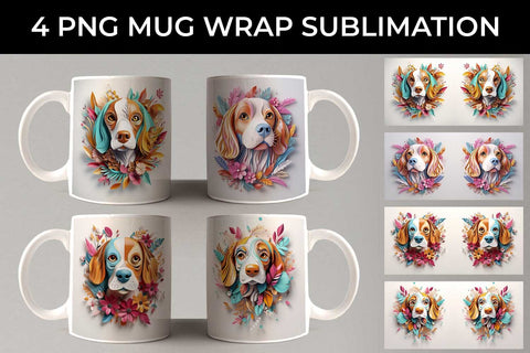 3D Floral Fantasy Beagle Mug Sublimation PNG Bundle Free For Commercial Use Sublimation Sintegra 