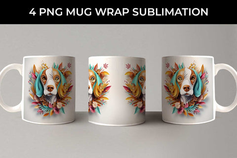 3D Floral Fantasy Beagle Mug Sublimation PNG Bundle Free For Commercial Use Sublimation Sintegra 