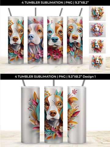 3d Floral Fantasy Beagle Tumbler Wrap Sublimation PNG Bundle Free For Commercial Use Sublimation Sintegra 