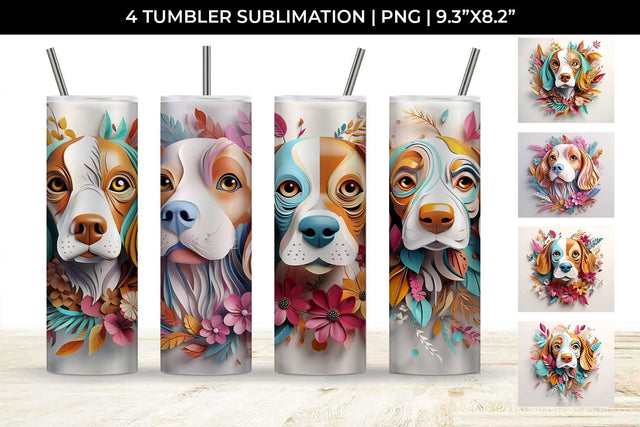 3d Floral Fantasy Beagle Tumbler Wrap Sublimation PNG Bundle Free For Commercial Use Sublimation Sintegra 