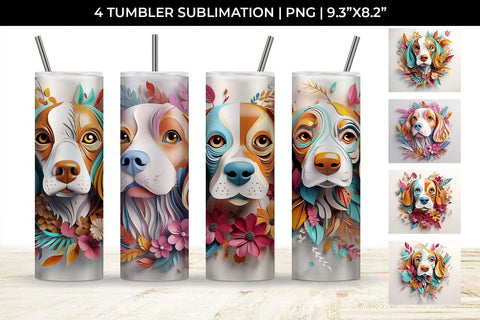 3d Floral Fantasy Beagle Tumbler Wrap Sublimation PNG Bundle Free For Commercial Use Sublimation Sintegra 