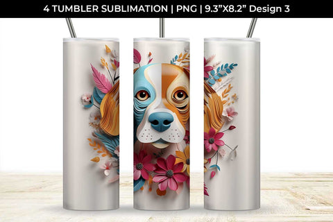 3d Floral Fantasy Beagle Tumbler Wrap Sublimation PNG Bundle Free For Commercial Use Sublimation Sintegra 