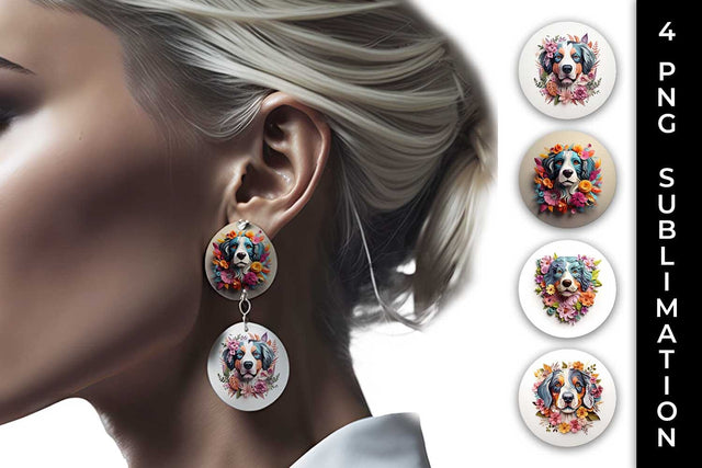 3D Floral Fantasy Bernese Mountain Earrings Sublimation PNG Bundle Free For Commercial Use Sublimation Sintegra 