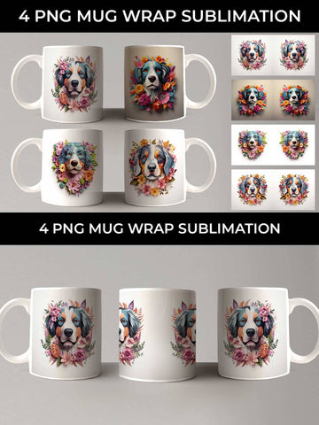 3D Floral Fantasy Bernese Mountain Mug Sublimation PNG Bundle Free For Commercial Use Sublimation Sintegra 