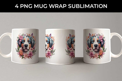 3D Floral Fantasy Bernese Mountain Mug Sublimation PNG Bundle Free For Commercial Use Sublimation Sintegra 