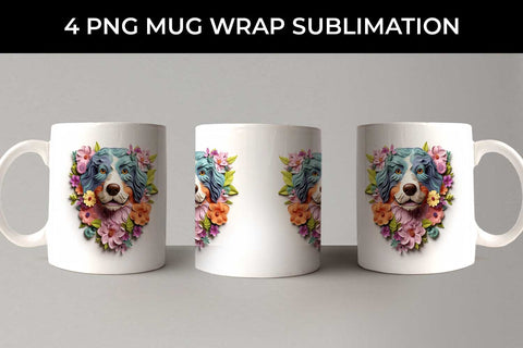 3D Floral Fantasy Bernese Mountain Mug Sublimation PNG Bundle Free For Commercial Use Sublimation Sintegra 