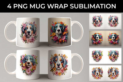 3D Floral Fantasy Bernese Mountain Mug Sublimation PNG Bundle Free For Commercial Use Sublimation Sintegra 